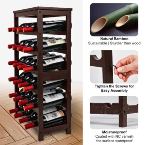 VASMIA Wine Rack Free Standing Floor, 6-Tier Display Wine Storage Shelves with Table Top, 24-Bottle Bamboo Wine Rack Shelf for Kitchen Bar Dining Room Living Room, Brown