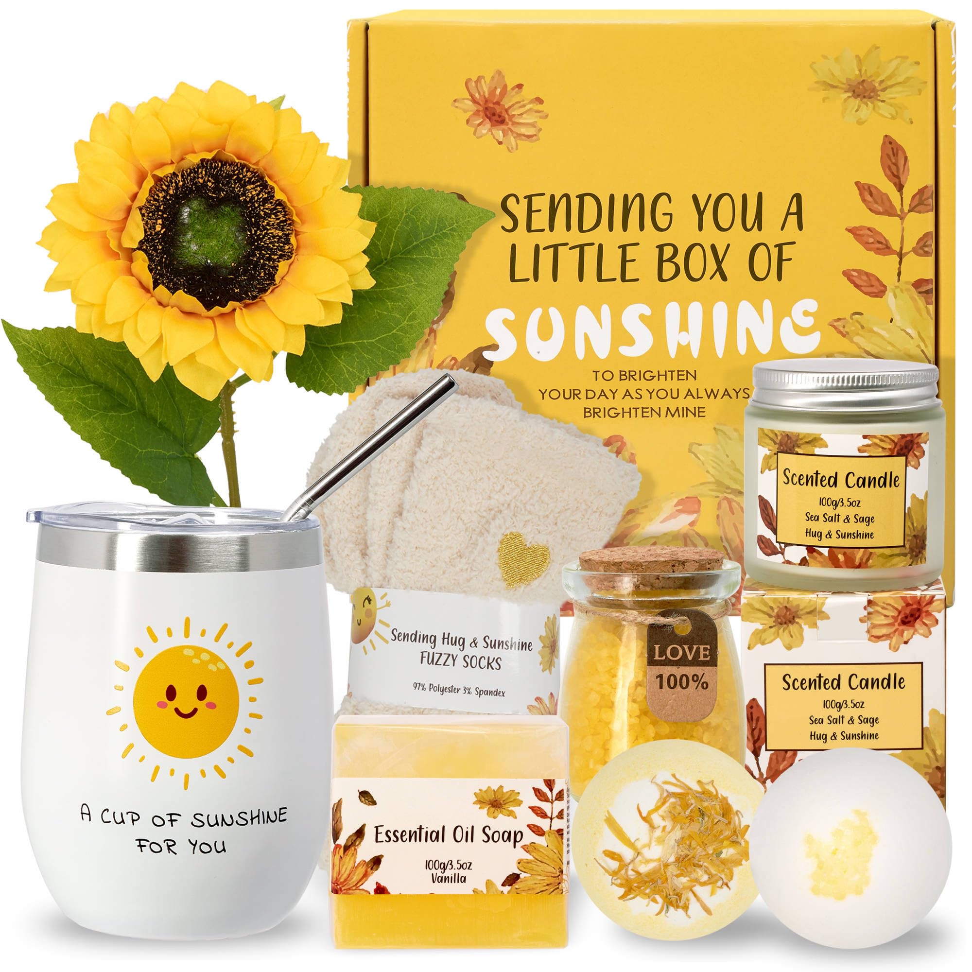 Gift Baskets For Women, Get Well Gifts for Women-8-Piece Care Package, Christmas Gifts for Women, Best Friend, Mom & Sister, Sunflower Gifts & Get Well Soon Gift Baskets - Little Box of Sunshine