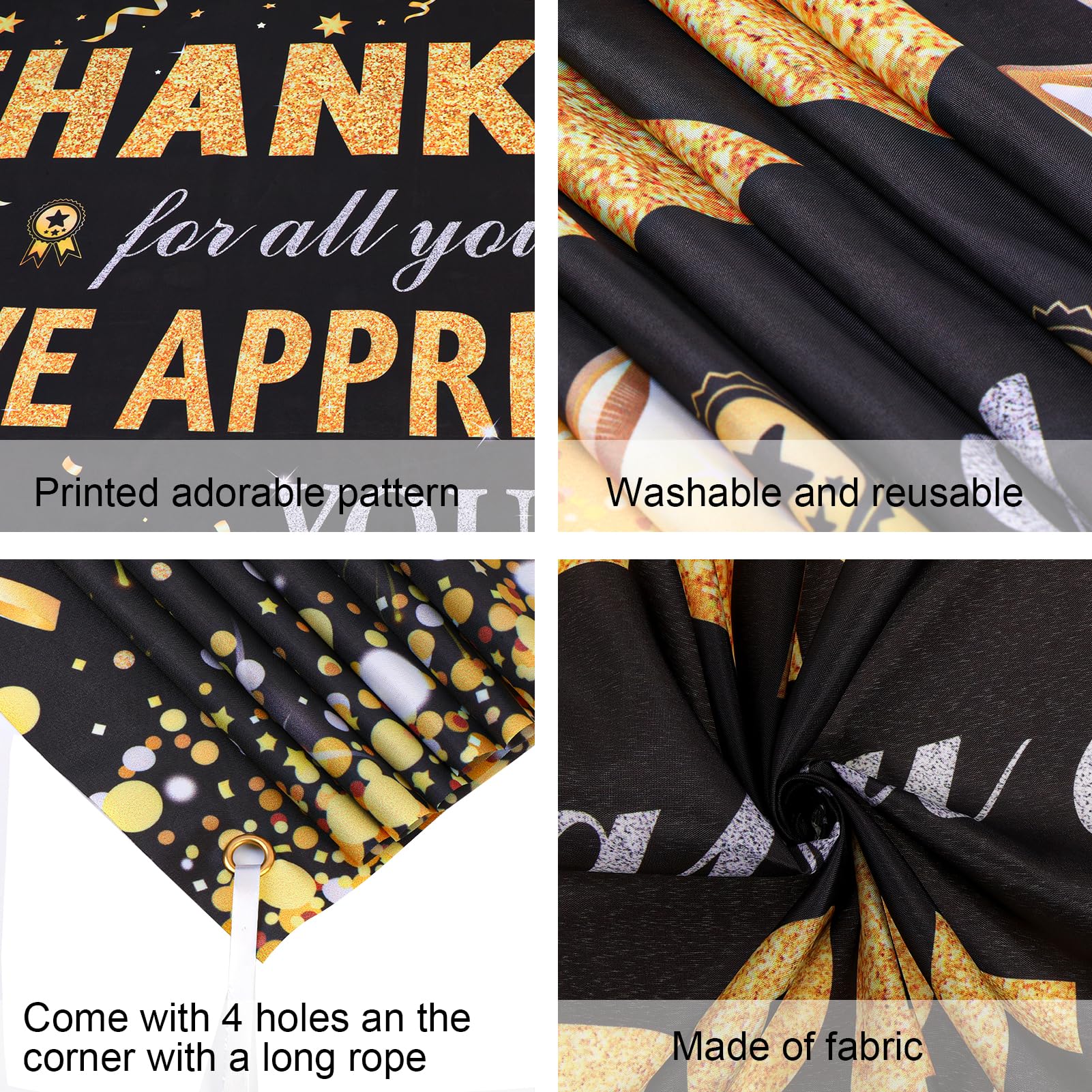 HOWAF Thank You for All You Do Banner, Employee Appreciation Banner for Staff Teachers Doctors Appreciation Party Decoration, We Appreciate You Backdrop Banner,Black and Gold, 72.8" x 43.3"