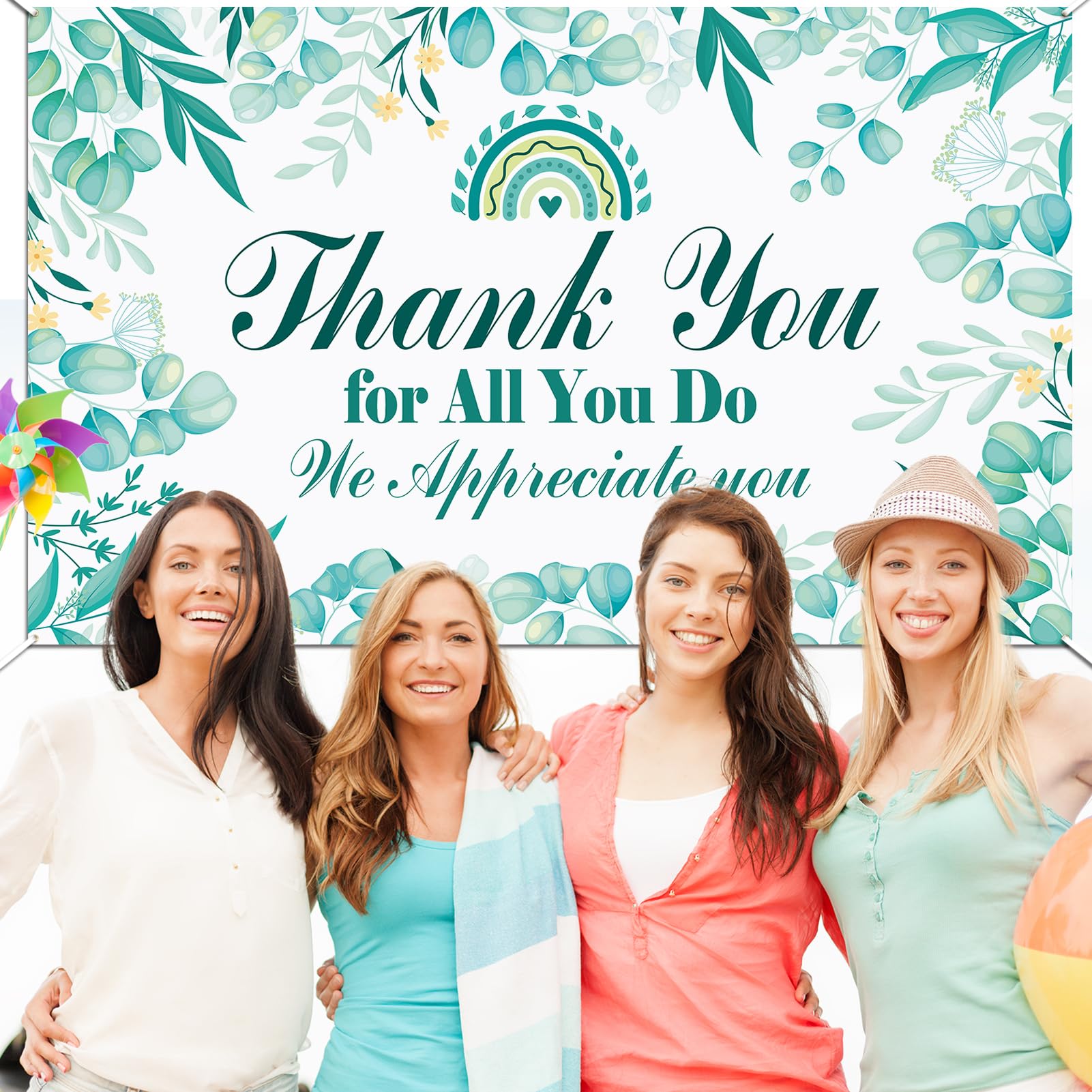 HOWAF We Appreciate You Party Decorations Backdrop Banner, Thank You for All You Do Banner for Thanks to Staff Teachers Doctor Nurses Staff, Team Appreciation Week Green Banner Party,72.8" x 43.3"