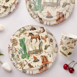 HIPVVILD Western Cowboy Party Decorations Tableware - Wild West Rodeo Theme Birthday Baby Shower Party Supplies Table Decorations, Paper Plate, Cup, Napkin, Disposable Cutlery | Serve 24