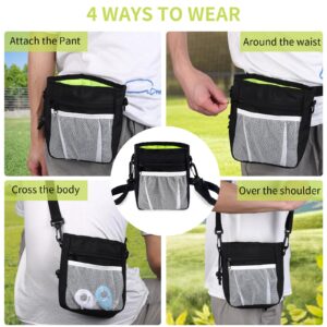 Dog Clicker Training Kit, Dog Training Treat Pouch and Dog Clickers, Dog Treat Bag with Clicker Training for Dogs, Pet Treat Bag with Waist Belt Shoulder Strap Poop Bag Dispenser - Black /w 2 Clickers