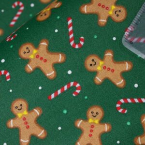 44 x 36 Christmas Gingerbread Dance Candy Canes on Green 100% Cotton Fabric by The Yard