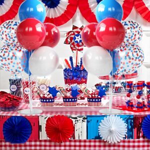 Blue and Red Balloon Stands Centerpieces 4 Set 28" Balloon Stands for Table with 30 Pcs Blue Red White Metallic Confetti latex balloons for Birthday Party Graduation Wedding Balloons Decorations