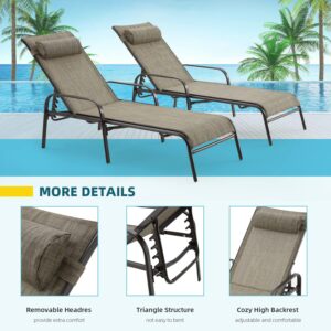 EROMMY Patio Chaise Lounge, Set of 2 Outdoor Lounge Chair (Brown)