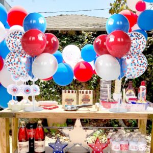 Blue and Red Balloon Stands Centerpieces 4 Set 28" Balloon Stands for Table with 30 Pcs Blue Red White Metallic Confetti latex balloons for Birthday Party Graduation Wedding Balloons Decorations