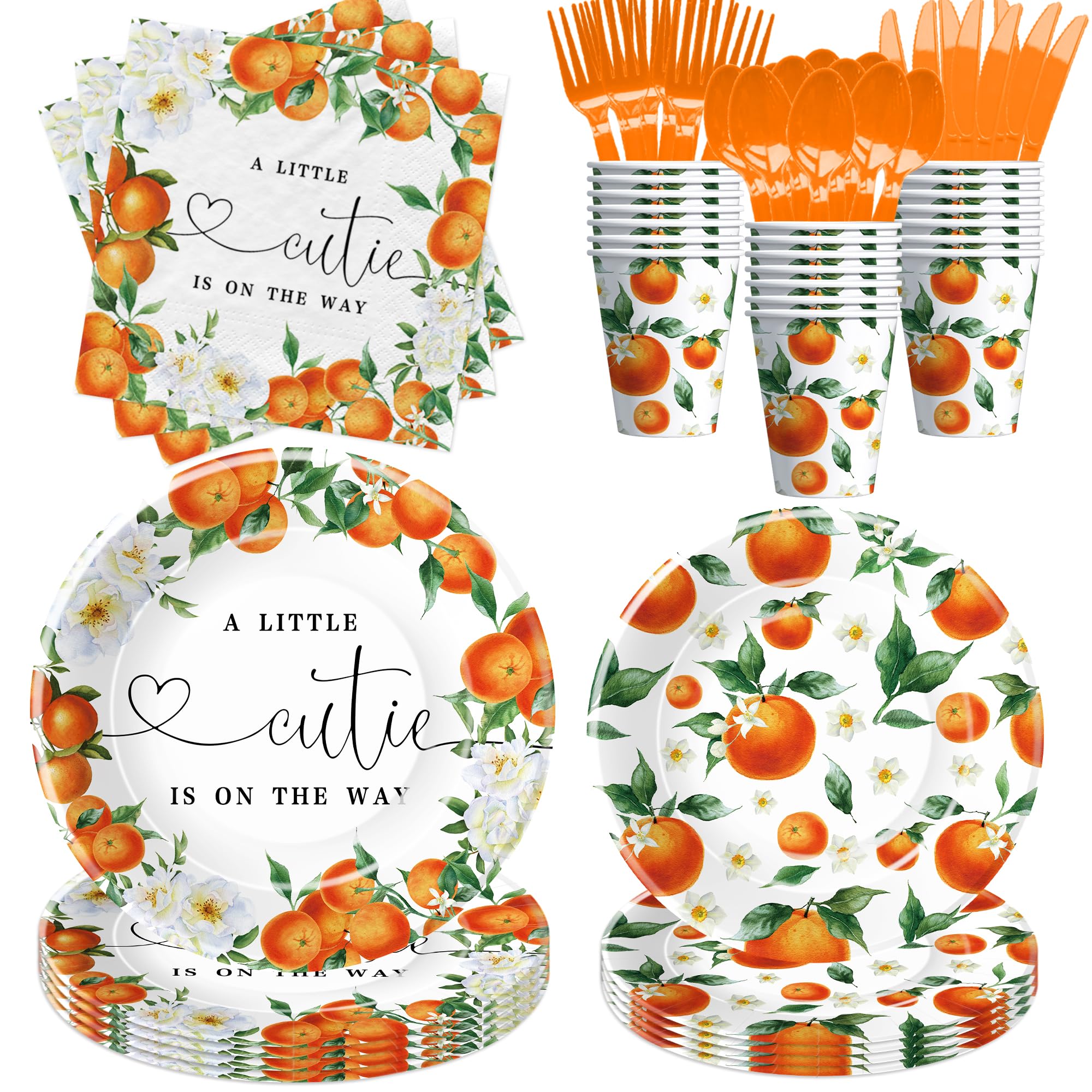 HIPVVILD Little Cutie Baby Shower Decorations Tableware, Orange Baby Shower Decorations, Paper Plate, Napkin, Cup, Cutlery, Fruit Orange Citrus Baby Shower Plates And Napkins Party Supplies | Serve 24