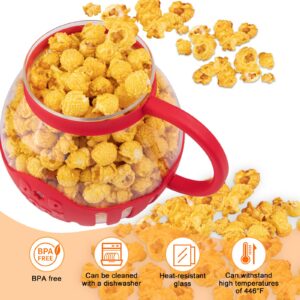 WURJEEIK Glass Microwave Popcorn Popper with 3-in-1 Multifunctional High Temperature Resistant Glass Popcorn Jar Silicone Lid for Family Party Red 1 pack