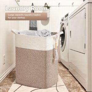 Goodpick Laundry Basket Laundry Hamper, Blanket Basket for Living Room Clothes Hamper for Laundry Room, Tall Basket, Woven Laundry Basket, Storage Basket for Toys, Towels, 16x13x22in, Jute