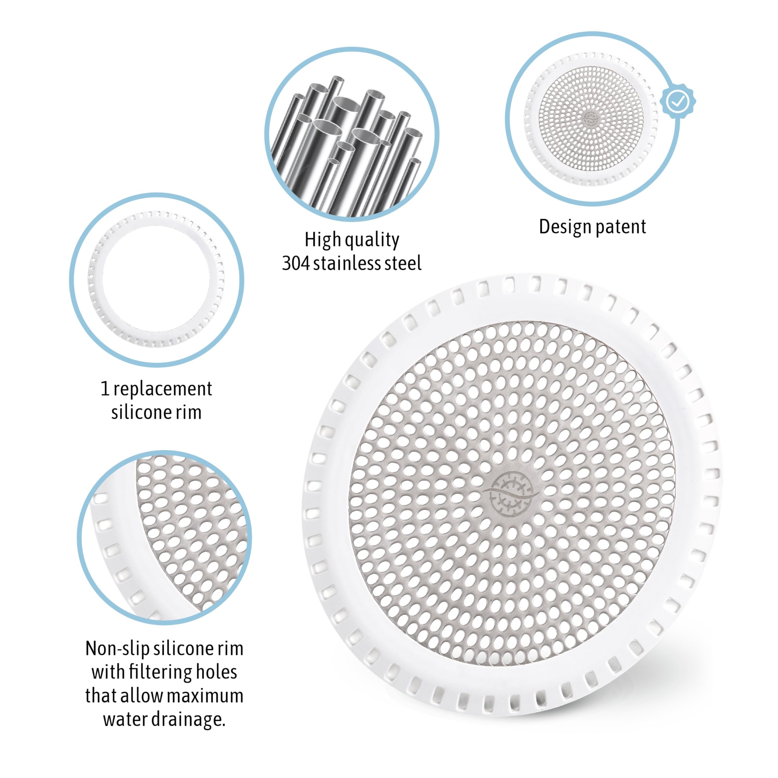 Ultra ShowerRing, The Ultimate Shower Drain Protector/Hair Catcher/Strainer/Snare/Cover (White)