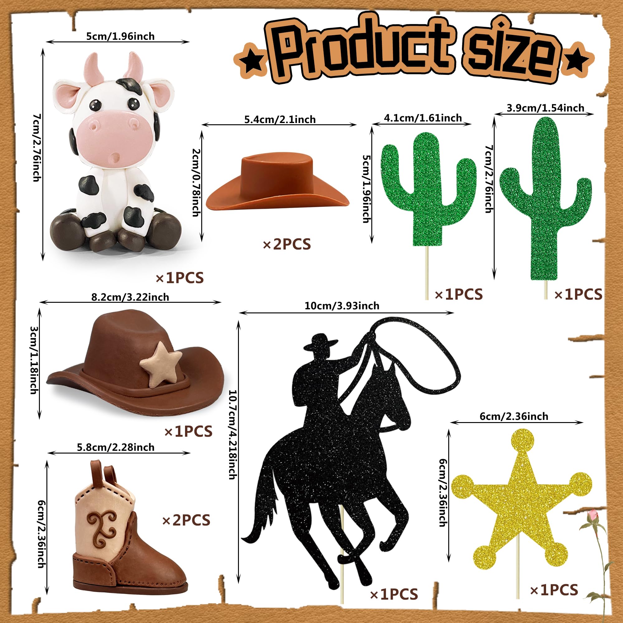 Cowboy Cake Decorations Cowboy Hat and Boot Cake Toppers Cow Cake Topper for Western Cowboy Cowgirl Theme Party Birthday Baby Shower Party Supplies (Cowboy)