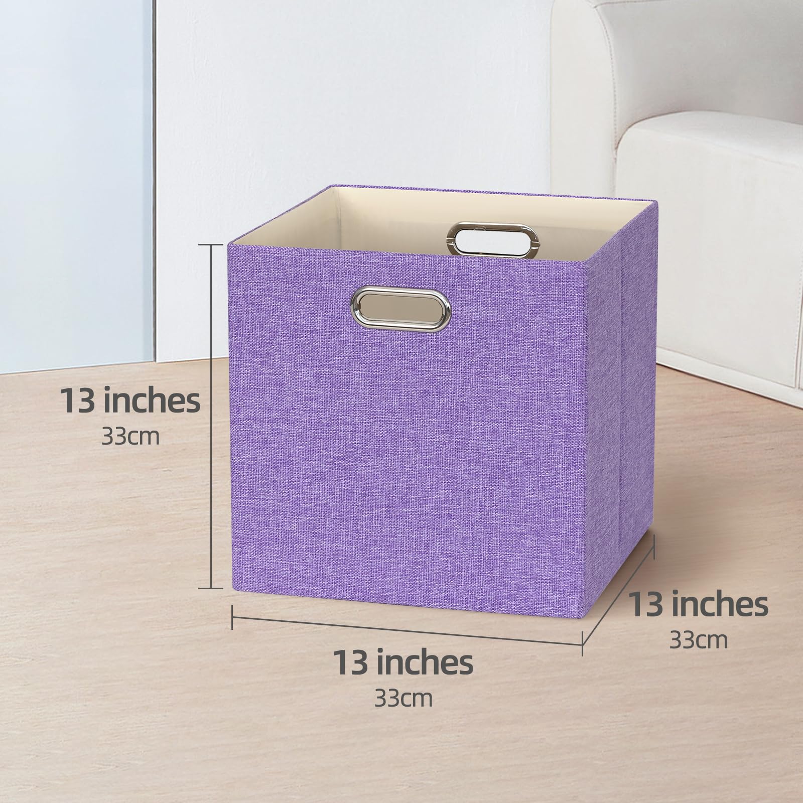 BinWhiz Set of 4 Collapsible Linen Storage Cubes - 13x13x13 Inches Fabric Bins for Kallax Shelves, Cabinet, Bookcase, Closet - Versatile Home Organizer Boxes for Decor and Laundry (Purple)