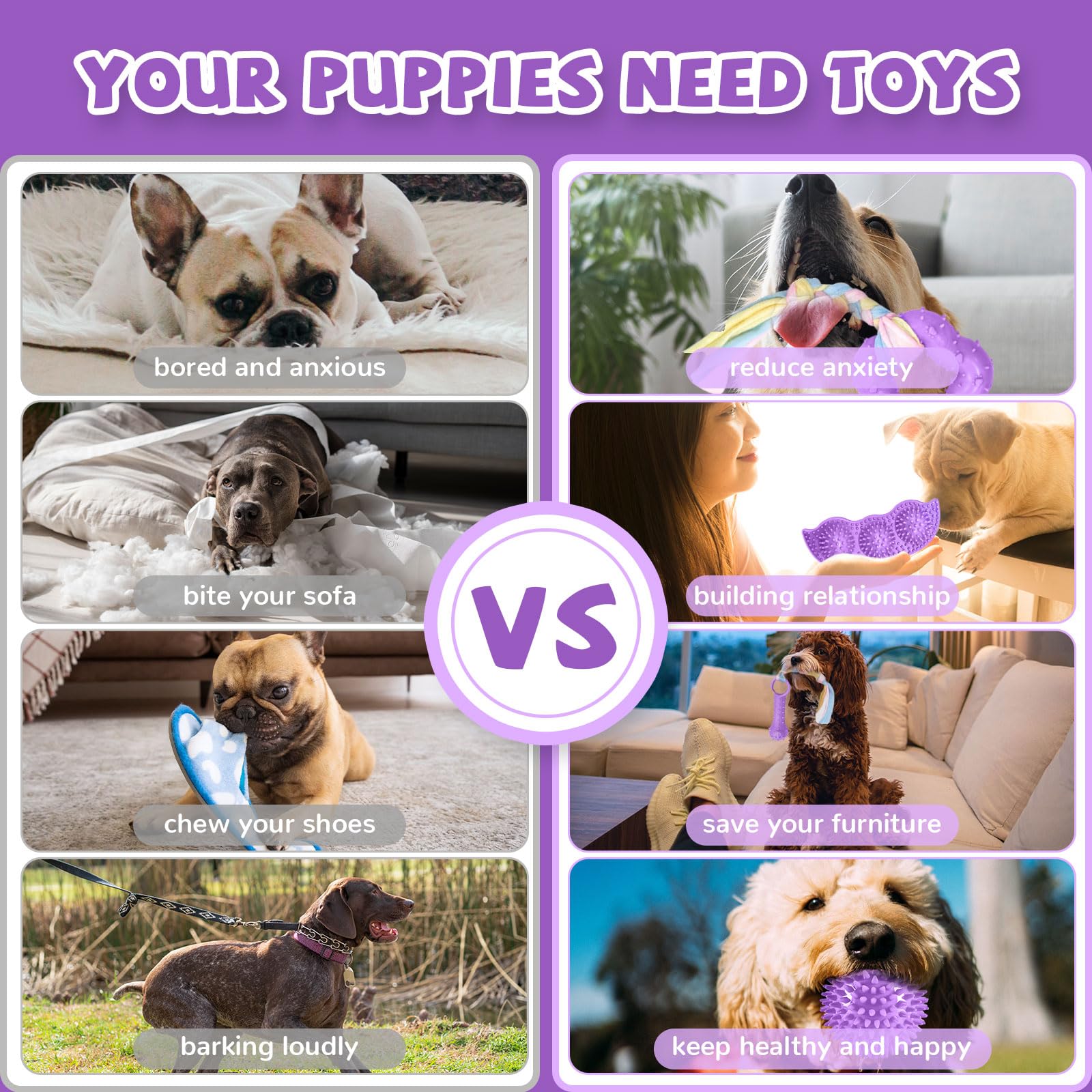 ABRRLO 6 Pack Puppy Teething Toys Cute Small Dog Toys Durable Puppy Chew Toys for Teething Essentials Purple Soft Rubber Small Breed Dog Squeaky Toys Balls for Puppies Interactive Doggy Chews Toys Set