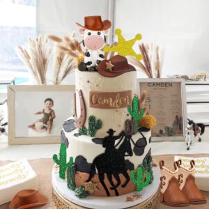 Cowboy Cake Decorations Cowboy Hat and Boot Cake Toppers Cow Cake Topper for Western Cowboy Cowgirl Theme Party Birthday Baby Shower Party Supplies (Cowboy)