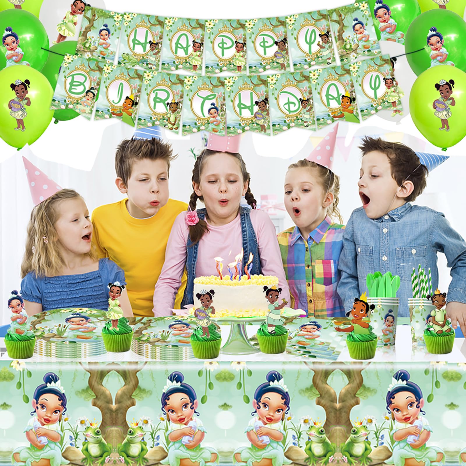 48Pcs Tiana Birthday Cake Topper Decoration Supplies for Tiana Children's Cupper Topper for Kids Birthday Party