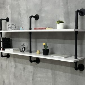 HDDFER Industrial Pipe Shelving Rustic White Pipe Wall Shelves Industrial Shelves with Wood Planks Industrial Floating Shelves 60 Inch Farmhouse Bathroom,Kitchen Shelving Wall Mounted