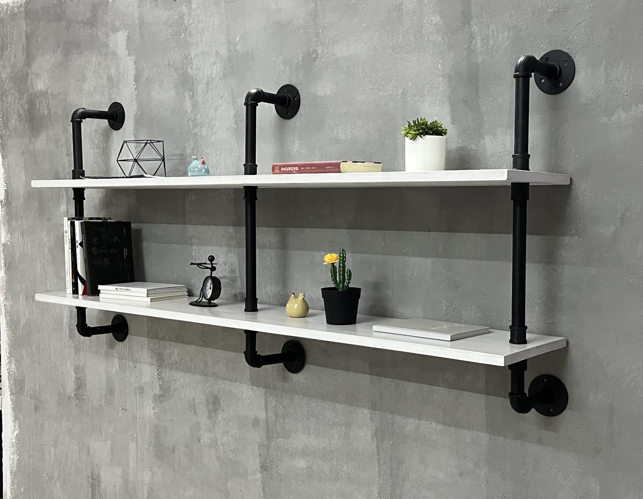 HDDFER Industrial Pipe Shelving Rustic White Pipe Wall Shelves Industrial Shelves with Wood Planks Industrial Floating Shelves 60 Inch Farmhouse Bathroom,Kitchen Shelving Wall Mounted