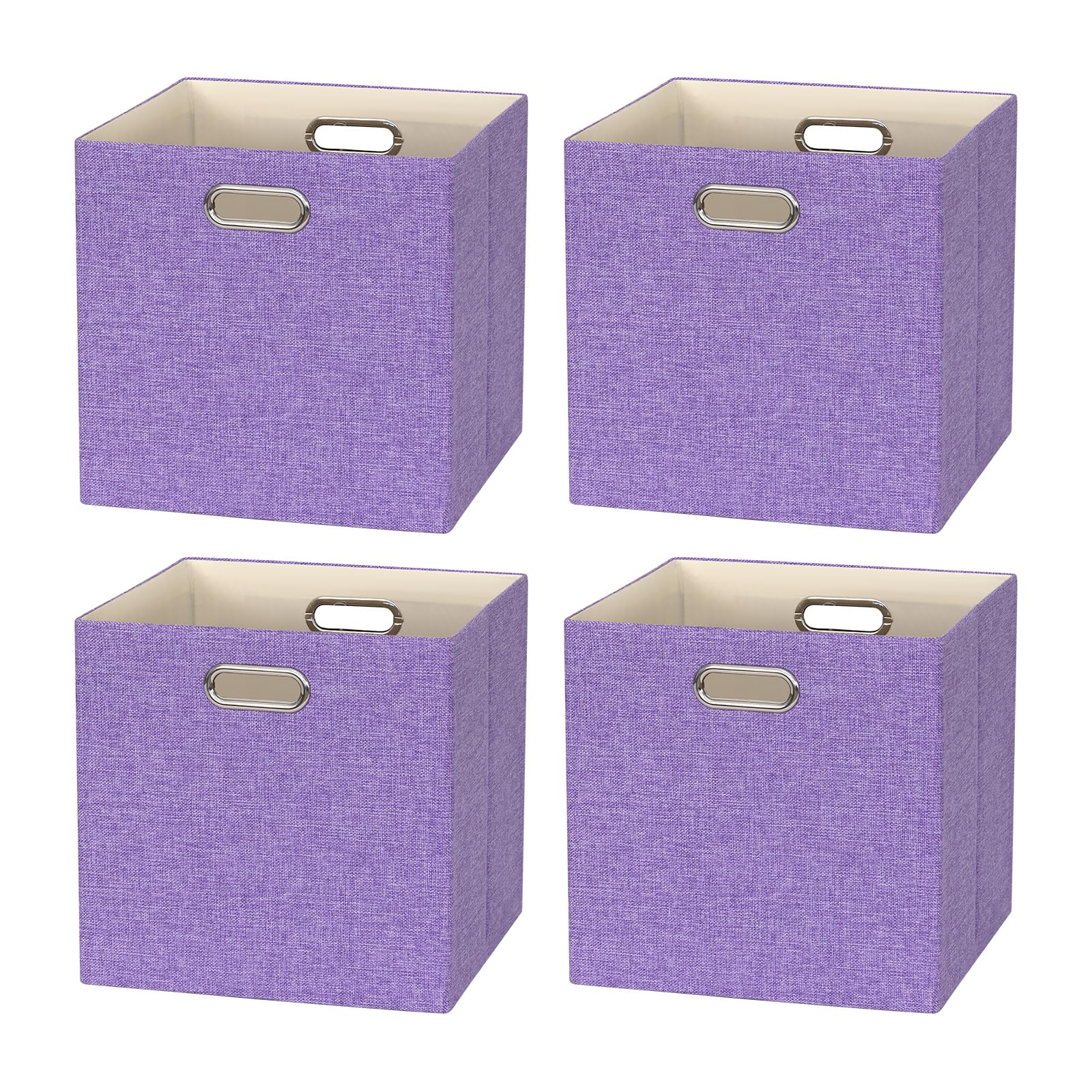 BinWhiz Set of 4 Collapsible Linen Storage Cubes - 13x13x13 Inches Fabric Bins for Kallax Shelves, Cabinet, Bookcase, Closet - Versatile Home Organizer Boxes for Decor and Laundry (Purple)