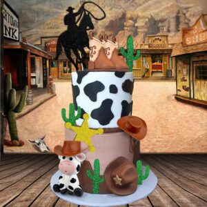 Cowboy Cake Decorations Cowboy Hat and Boot Cake Toppers Cow Cake Topper for Western Cowboy Cowgirl Theme Party Birthday Baby Shower Party Supplies (Cowboy)