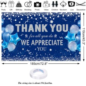 HOWAF Thank You for All You Do Party Decoration Banner, Employee Appreciation Banner for Staff Teachers Doctors Appreciation Party, We Appreciate You Backdrop Banner, Blue and Silver, 72.8" x 43.3"