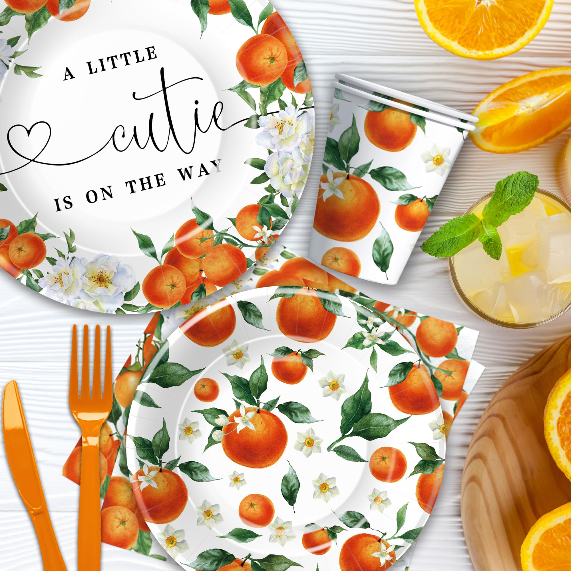 HIPVVILD Little Cutie Baby Shower Decorations Tableware, Orange Baby Shower Decorations, Paper Plate, Napkin, Cup, Cutlery, Fruit Orange Citrus Baby Shower Plates And Napkins Party Supplies | Serve 24