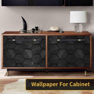 Self Adhesive Black Peel and Stick Wallpaper 3D Hexagon Geometric Embossed Contact Paper Removable Easy Peel Off Wallpaper Textured Wall Paper for Cabinet Bedroom, 15.7" X 118"