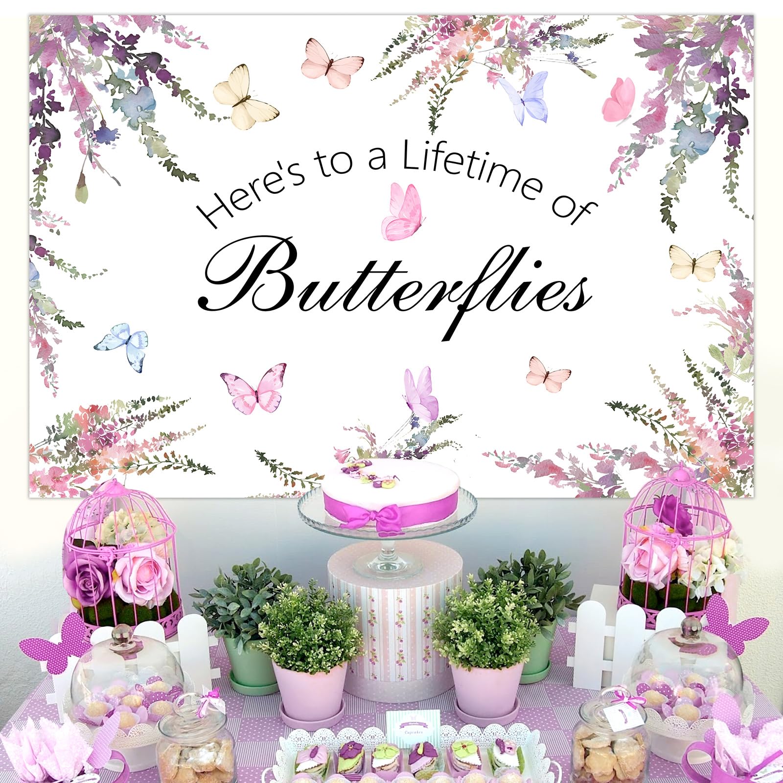 Wonmelody Butterfly Bridal Shower Backdrop Banner 7 * 5ft Lifetime of Butterflies Backdrop Butterfly Bride Shower Decorations Butterfly Floral Bridal Shower Banner for Bachelorette Wedding Engagement