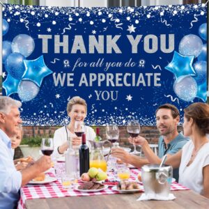 HOWAF Thank You for All You Do Party Decoration Banner, Employee Appreciation Banner for Staff Teachers Doctors Appreciation Party, We Appreciate You Backdrop Banner, Blue and Silver, 72.8" x 43.3"