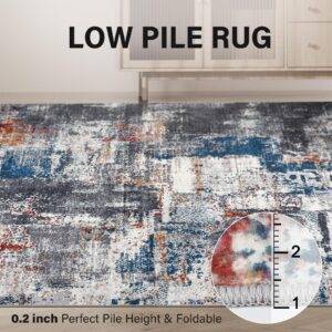 HOYAWU 5x7 Washable Area Rug, Non Slip Abstract Rugs, Soft Faux Wool Living Room Rug, Low Pile Rugs for Living Room Bedroom Dining Room, Grey