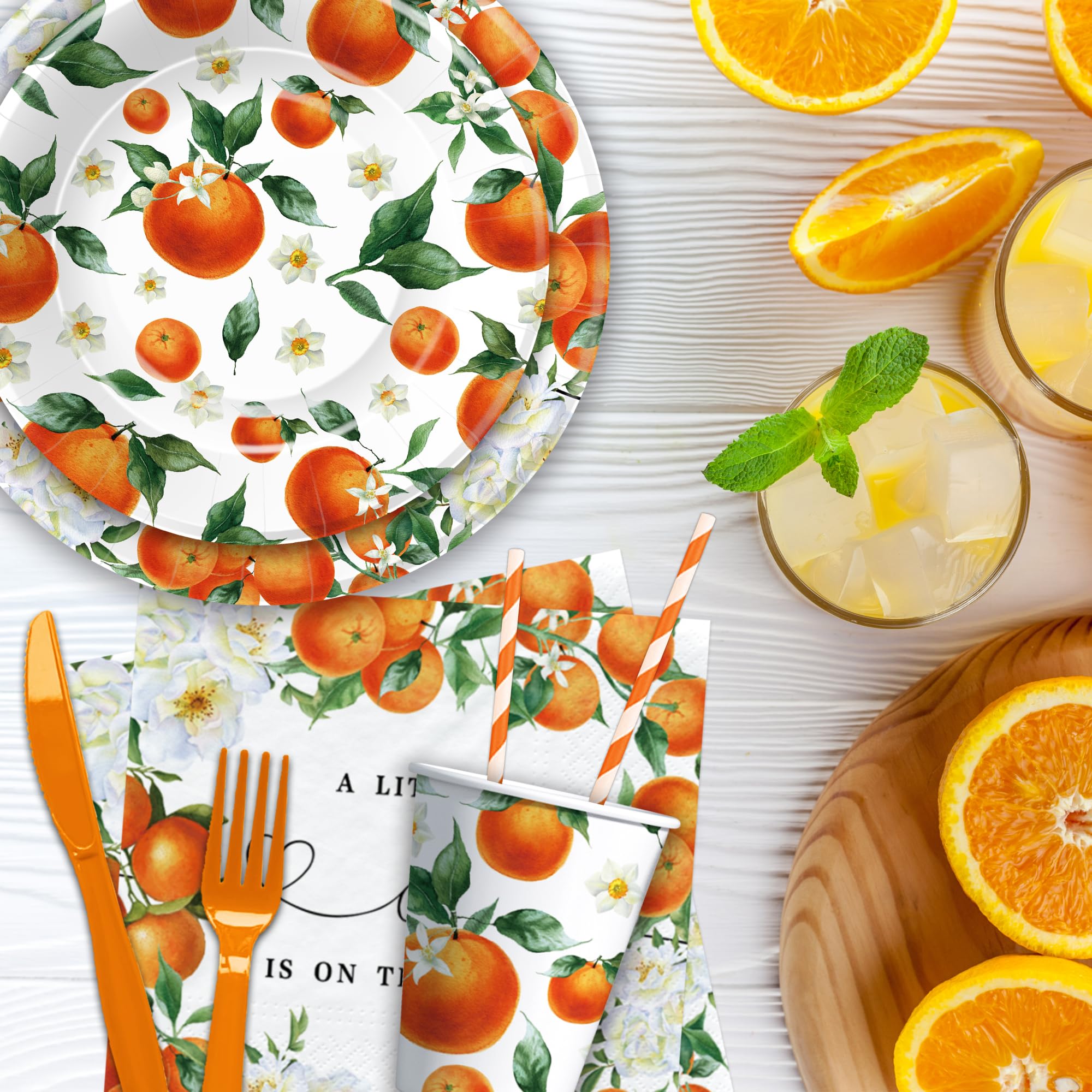 HIPVVILD Little Cutie Baby Shower Decorations Tableware, Orange Baby Shower Decorations, Paper Plate, Napkin, Cup, Cutlery, Fruit Orange Citrus Baby Shower Plates And Napkins Party Supplies | Serve 24