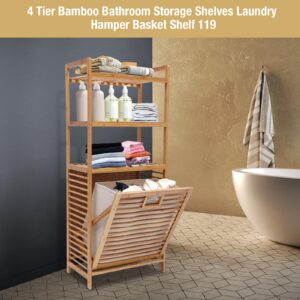 DOONARCES 4-Tier Bamboo Laundry Hamper Tilt Out, Laundry Basket with Shelves &Handle Shower Caddy Shelf Rack Bathroom Cabinet Organizer for Bedroom Laundry Room Bathroom