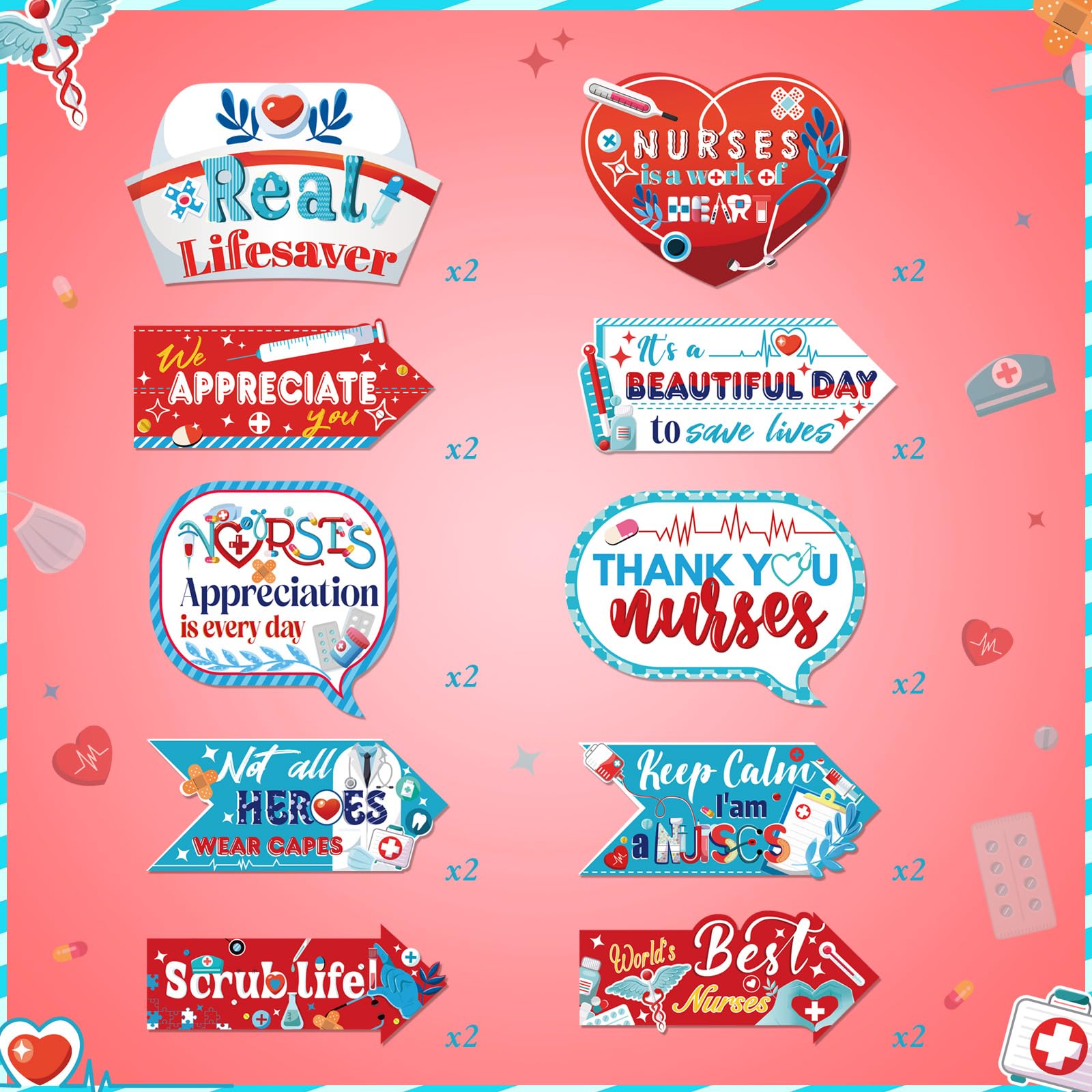 HOWAF 20 Pieces Nurse Appreciation Week Party Yard Signs, Thank You Nurses Party Decorations Yard Welcome Sign for RN Graduation Party, Happy National Nurses Week Party Supplies for Indoor Outdoor