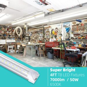 SUERCAI.YO LED Shop Light 4FT, 50W 7000lm Super Bright 6500K, Clear Cover, V-Shape, T8 LED Light Fixture, LED Shop Lights for Garage Workbench Workshop, Plug and Play(2 Pack)