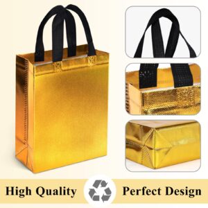 STARRKY 15PCS Reusable Gift Bags with Handles, Gold Gift Bags with Glossy Finish Non-woven Bags 8x4x10 Inch for Kids Birthday Wedding Party Favors