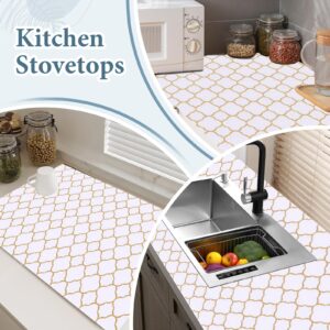 Shelf Liners for Kitchen Cabinets 12in x 20FT Non Adhesive Drawer Liner Gold Quatrefoil Thickened Shelf Liner Paper Strong Non-Slip Easy to Clean for Tool Box Refrigerator with Knife and Tape Measure