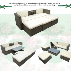 EMKK Patio Furniture Set,Outdoor Wicker ConversationSets,Rattan Sectional Sofa w/Ottomans and Lift Top Coffee Table,Seat Cushions for Backyard Porch Garden Poolside