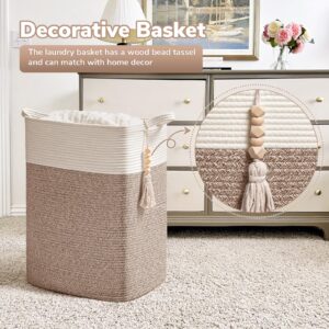 Goodpick Laundry Basket Laundry Hamper, Blanket Basket for Living Room Clothes Hamper for Laundry Room, Tall Basket, Woven Laundry Basket, Storage Basket for Toys, Towels, 16x13x22in, Jute