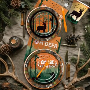 HIPVVILD Hunting Camo Party Decorations Tableware - Oh Deer Hunting Birthday Party Supplies, Paper Plate, Cup, Napkin, Cutlery, Camouflage Camping Hunting Birthday Baby Shower Decorations | Serve 24