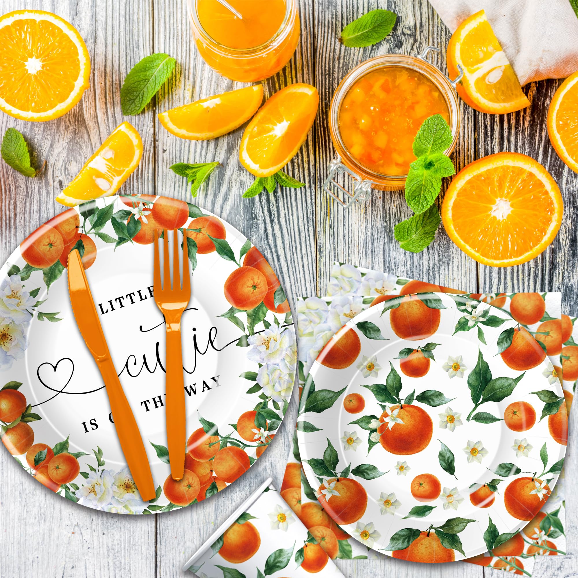 HIPVVILD Little Cutie Baby Shower Decorations Tableware, Orange Baby Shower Decorations, Paper Plate, Napkin, Cup, Cutlery, Fruit Orange Citrus Baby Shower Plates And Napkins Party Supplies | Serve 24