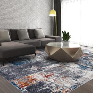 HOYAWU 5x7 Washable Area Rug, Non Slip Abstract Rugs, Soft Faux Wool Living Room Rug, Low Pile Rugs for Living Room Bedroom Dining Room, Grey