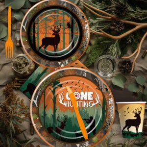 HIPVVILD Hunting Camo Party Decorations Tableware - Oh Deer Hunting Birthday Party Supplies, Paper Plate, Cup, Napkin, Cutlery, Camouflage Camping Hunting Birthday Baby Shower Decorations | Serve 24