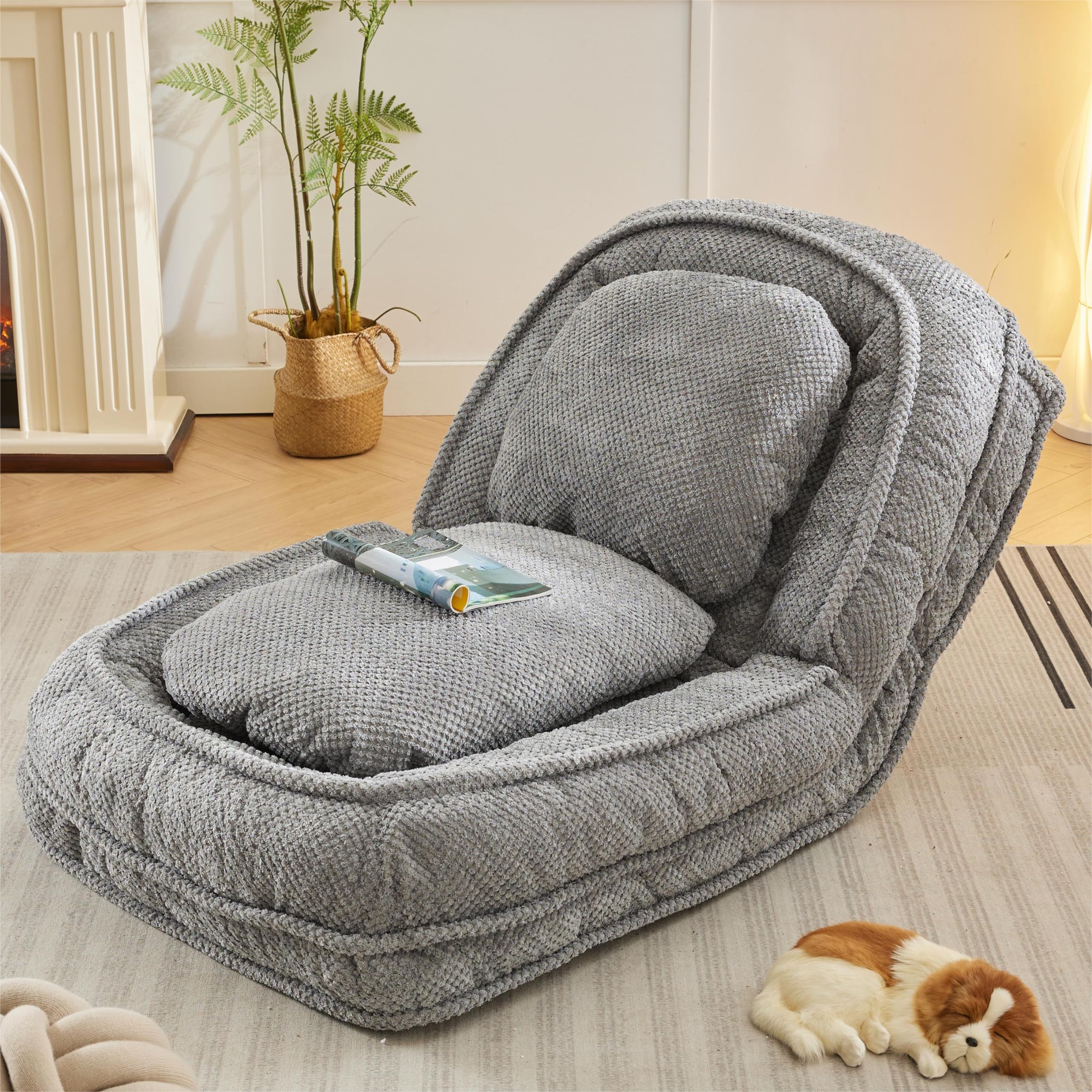 Human Dog Bed,Lazy Sofa Couch with 5 Adjustable Position, Sit,Sleep,Fold,Suit to Put in Bedroom Living Room (Gray@Foldable)