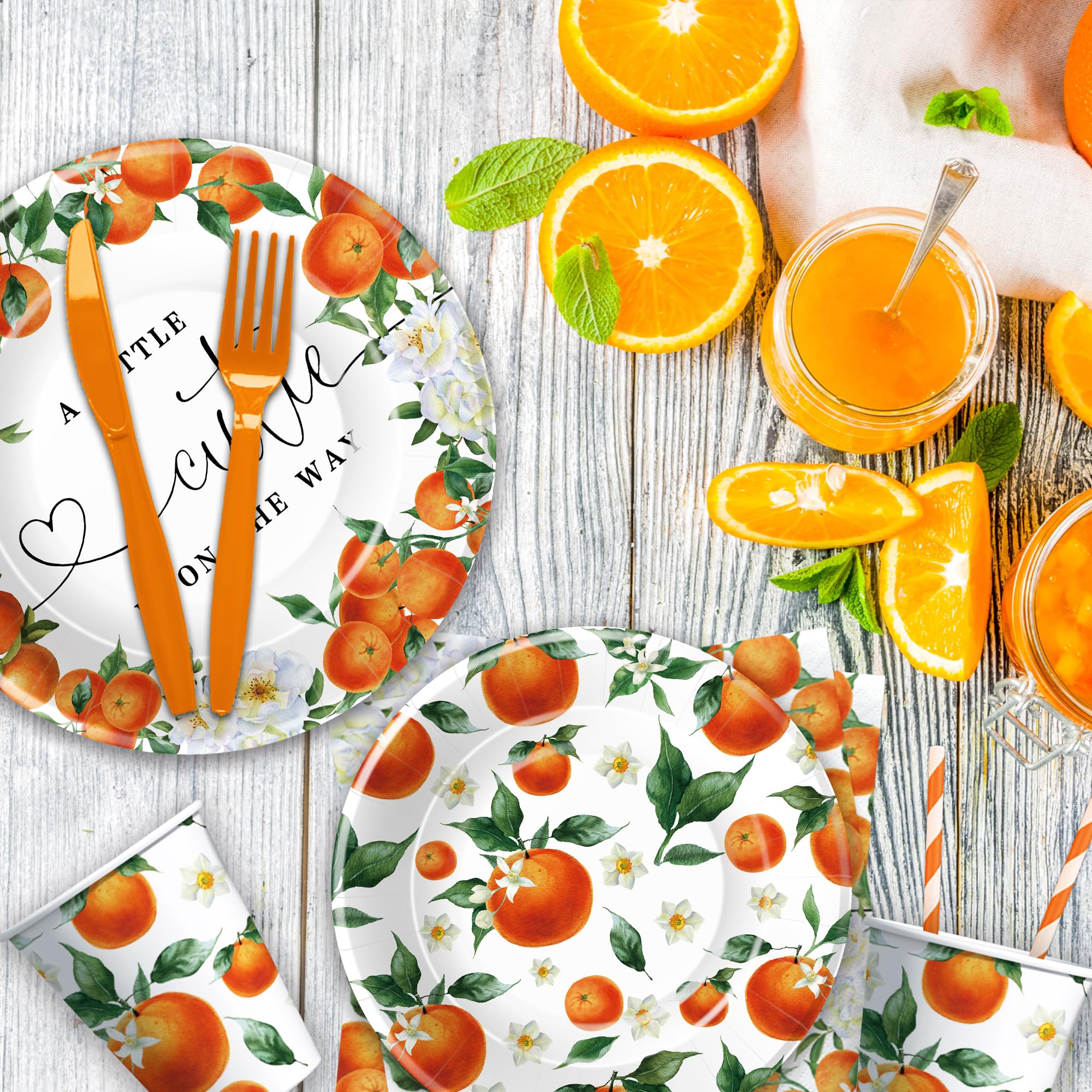 HIPVVILD Little Cutie Baby Shower Decorations Tableware, Orange Baby Shower Decorations, Paper Plate, Napkin, Cup, Cutlery, Fruit Orange Citrus Baby Shower Plates And Napkins Party Supplies | Serve 24