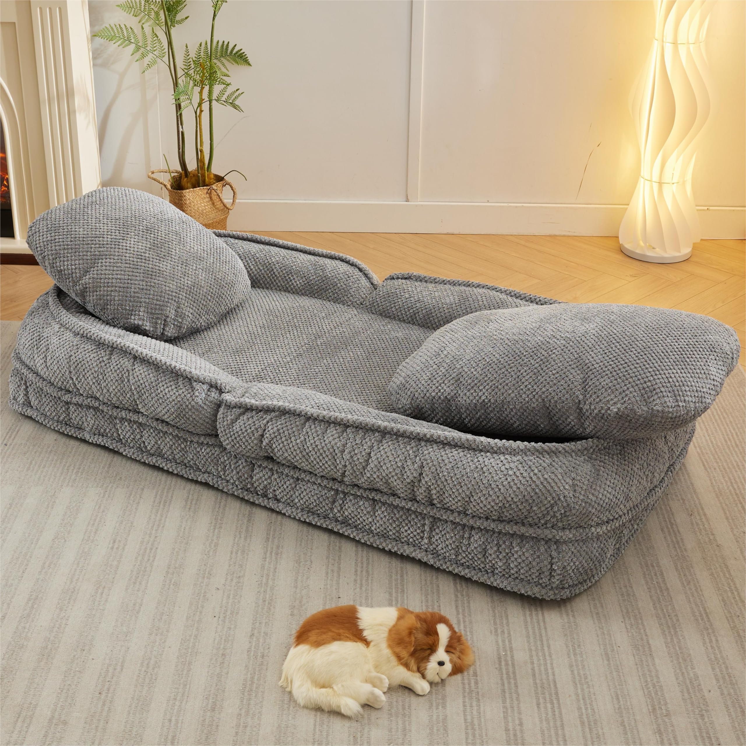 Human Dog Bed,Lazy Sofa Couch with 5 Adjustable Position, Sit,Sleep,Fold,Suit to Put in Bedroom Living Room (Gray@Foldable)