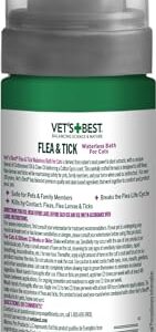 Vet’s Best Flea & Tick Waterless Bath for Cats – Cat Waterless Bath – Cotton Spice Scent – Natural Flea and Tick Prevention – Kills Fleas & Ticks on Contact – 5oz