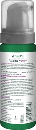 Vet’s Best Flea & Tick Waterless Bath for Cats – Cat Waterless Bath – Cotton Spice Scent – Natural Flea and Tick Prevention – Kills Fleas & Ticks on Contact – 5oz