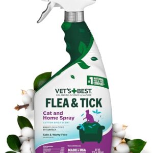 Vet’s Best Flea & Tick Home Spray for Cats – Cotton Spice Scent Cat Flea & Tick Aid – Made in The USA – Flea & Tick Gentle Mist for Cats – 32 oz