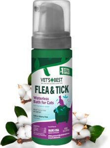 vet’s best flea & tick waterless bath for cats – cat waterless bath – cotton spice scent – natural flea and tick prevention – kills fleas & ticks on contact – 5oz