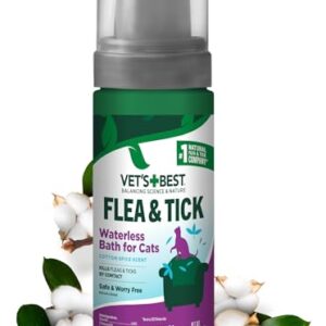 Vet’s Best Flea & Tick Waterless Bath for Cats – Cat Waterless Bath – Cotton Spice Scent – Natural Flea and Tick Prevention – Kills Fleas & Ticks on Contact – 5oz