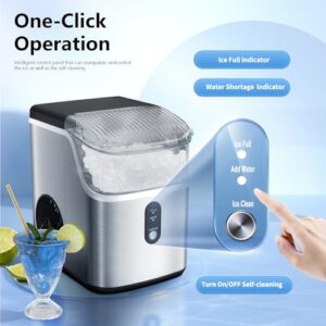 ZAFRO Nugget Ice Maker Countertop，One-Click Self-Cleaning Portable Ice Machine with Ice Scoop and Basket，Soft Chewable Ice in 7 Mins，35lbs/24H，for Home Kitchen Office Party，Stainless Steel Silver